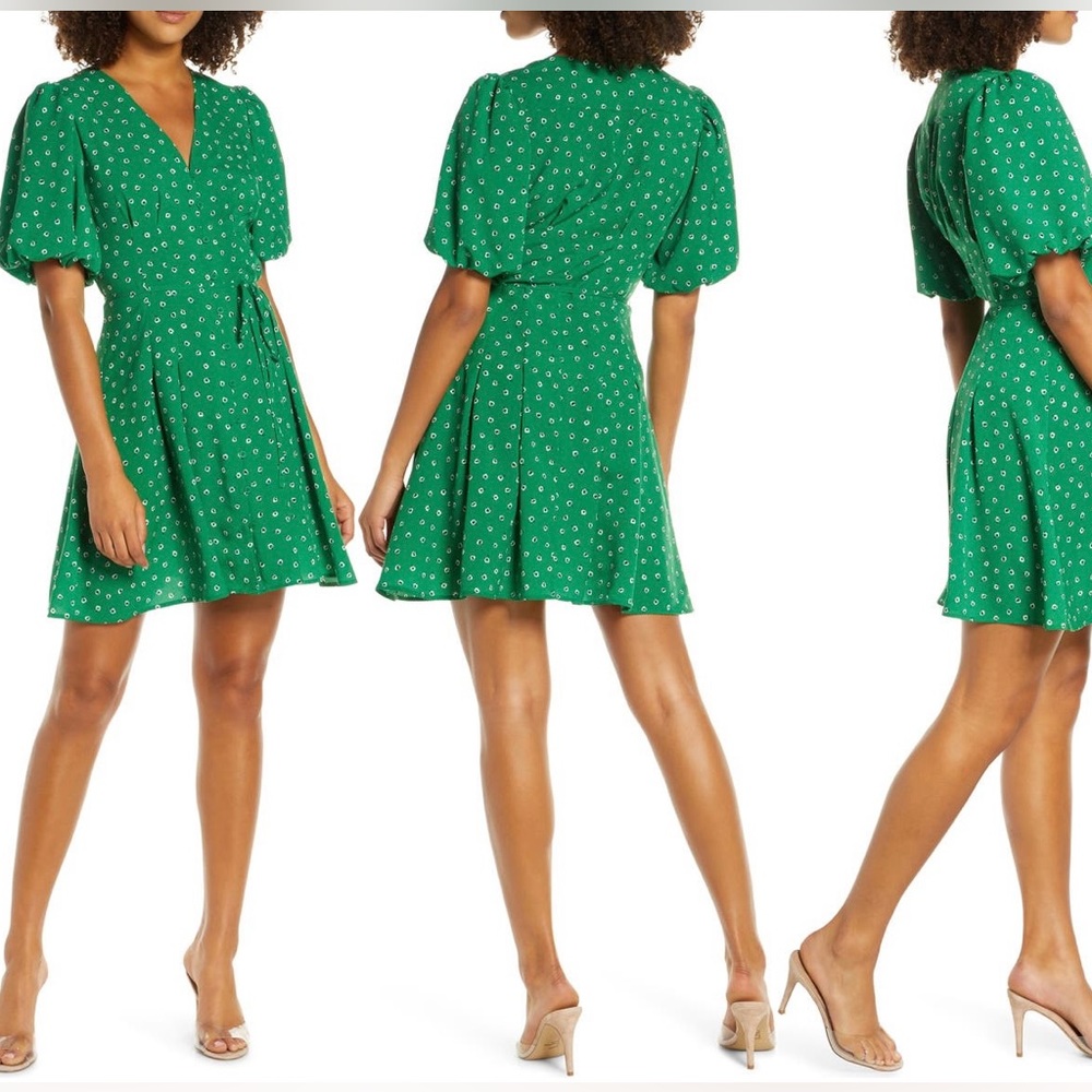 French Connection Adelise Puff Sleeve Fit and Flare Dress- size 4